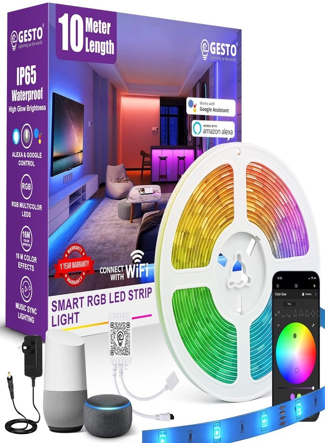 الجستو شريط إضاءة LED ذكي من جيستو بطول 10 أمتار بتقنية RGB مع محول طاقة | شريط إضاءة LED بطول 300 بوصة مع تحكم عبر تطبيق، متوافق مع أليكسا ومساعد جوجل | 16 مليون لون، مزامنة مع الموسيقى | إضاءة LED بتقنية واي فاي للأسقف وغرف النوم وديكورات ديوالي - Image 1